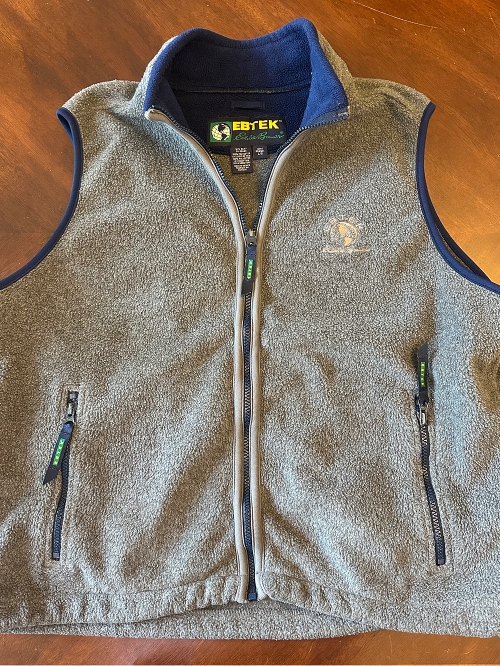 Eddie Bauer EBTEK Gray Fleece Vest with Navy Trim - Size L